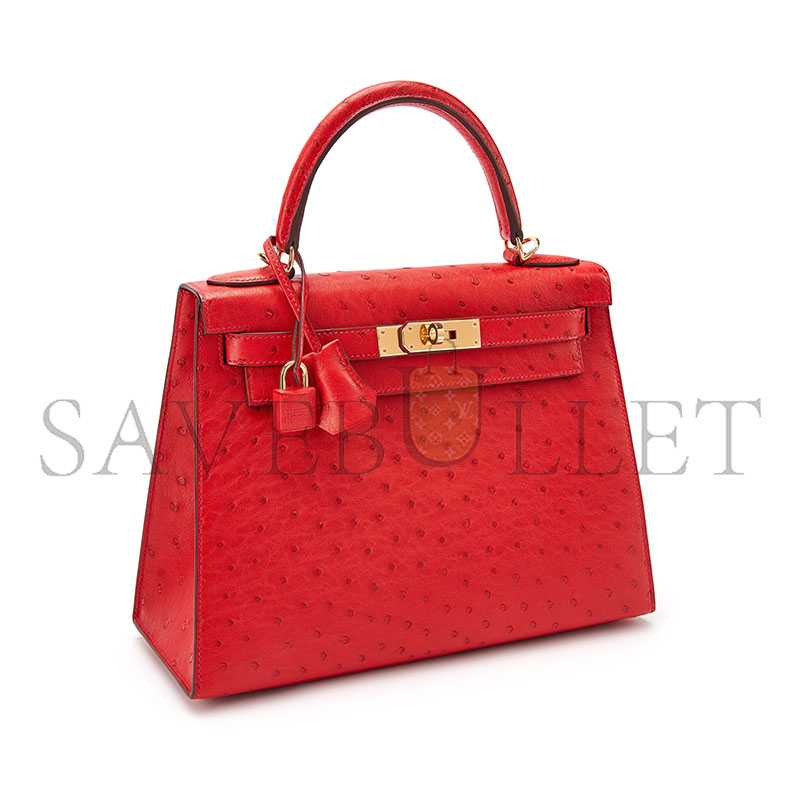 HERMÈS MASTER HEART RED OSTRICH KELLY 25 GOLD HARDWARE (25*17*7cm)